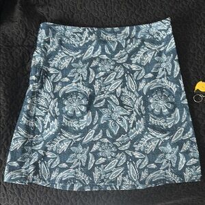 Gray and Blue A-Line Mini Skirt with Floral Pattern